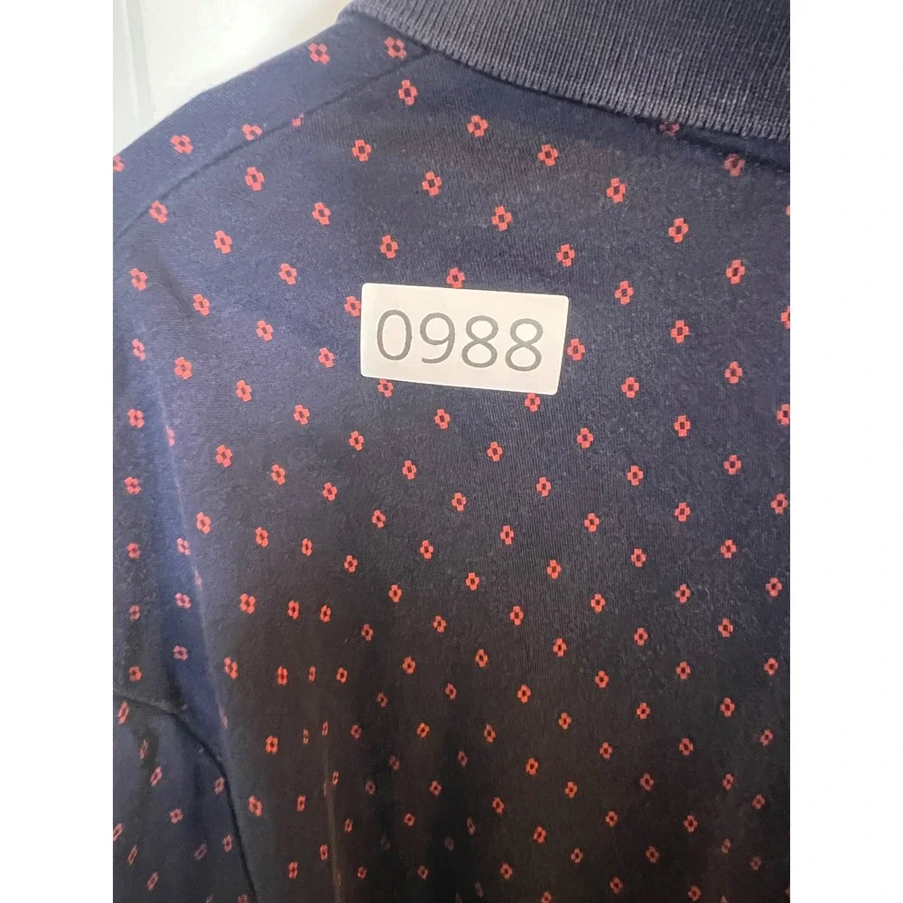 Banana Republic Mens Polo Luxury Touch Geometric Print Navy Blue XL